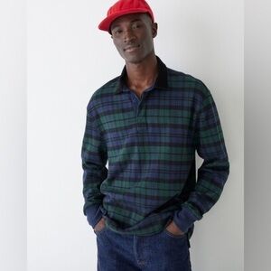 J. Crew Men’s Black Watch Tartan Rugby with Corduroy Collar